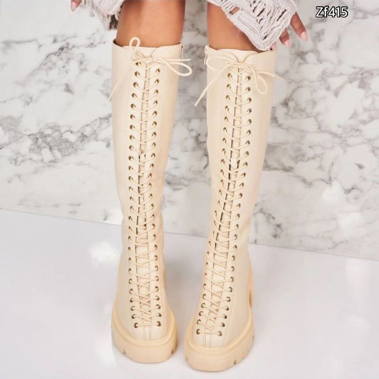 Bota caña alta beige suela 4cm U8D-X21176-1 C1